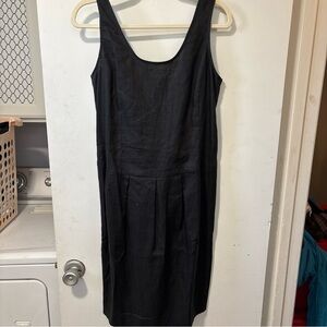 NWT Ann Taylor Vintage Dress Tie Belt Black Linen Button Back Deadstock Size 10